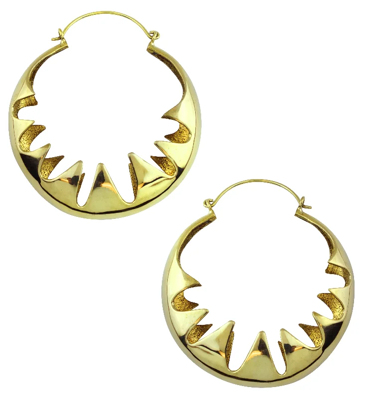 Rotating gem earrings-Spiked Shell Brass Hinged Hangers/Earrings