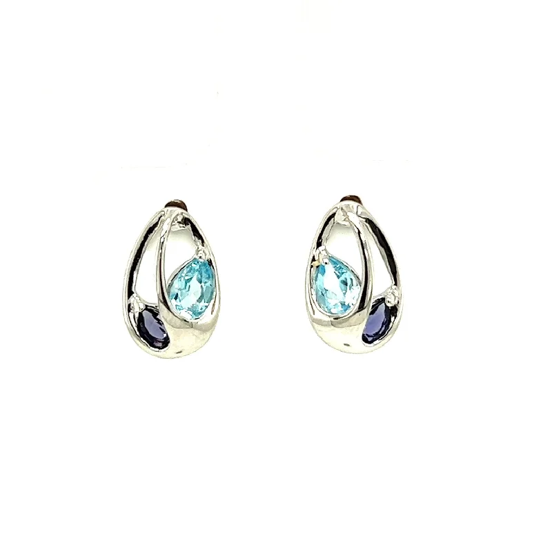 Granite shard earrings-Sterling Silver Blue Topaz and Iolite Earrings