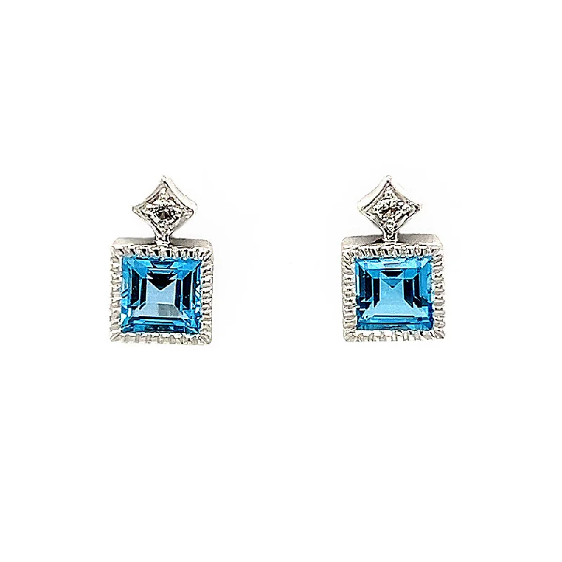 Slit vent earrings-Sterling Silver Blue Topaz Earrings