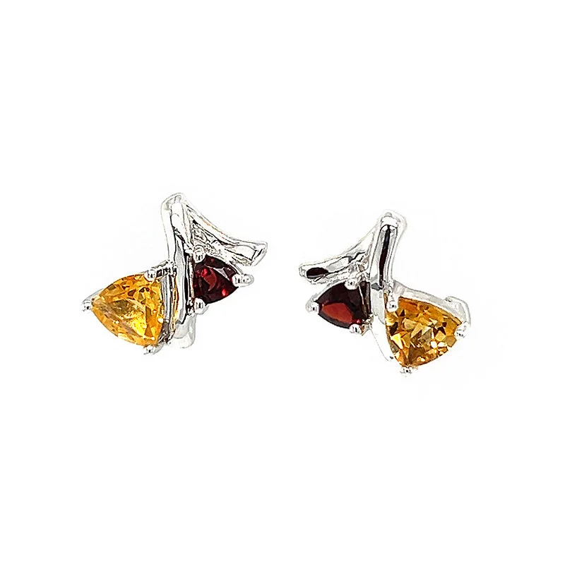 Spiral hoop earrings-Citrine and Garnet Earrings