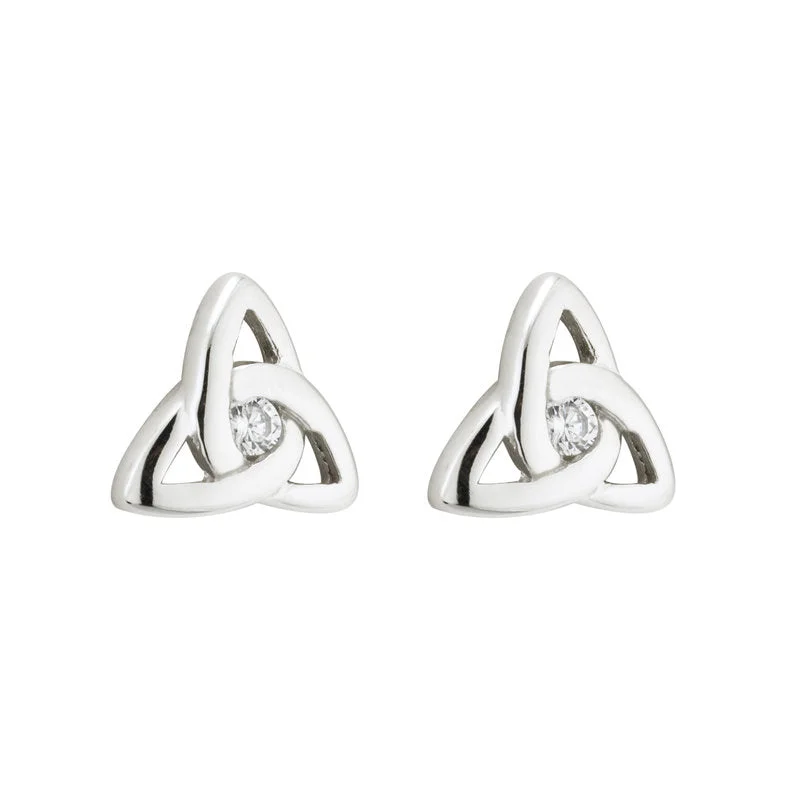 Creek stone earrings-Sterling Silver Crystal Trinity Knot Stud Earrings