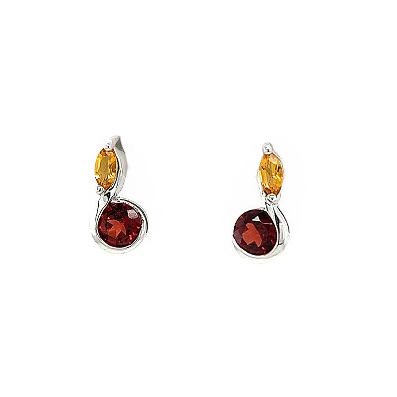 Basil sprig earrings-Garnet And Citrine Earrings