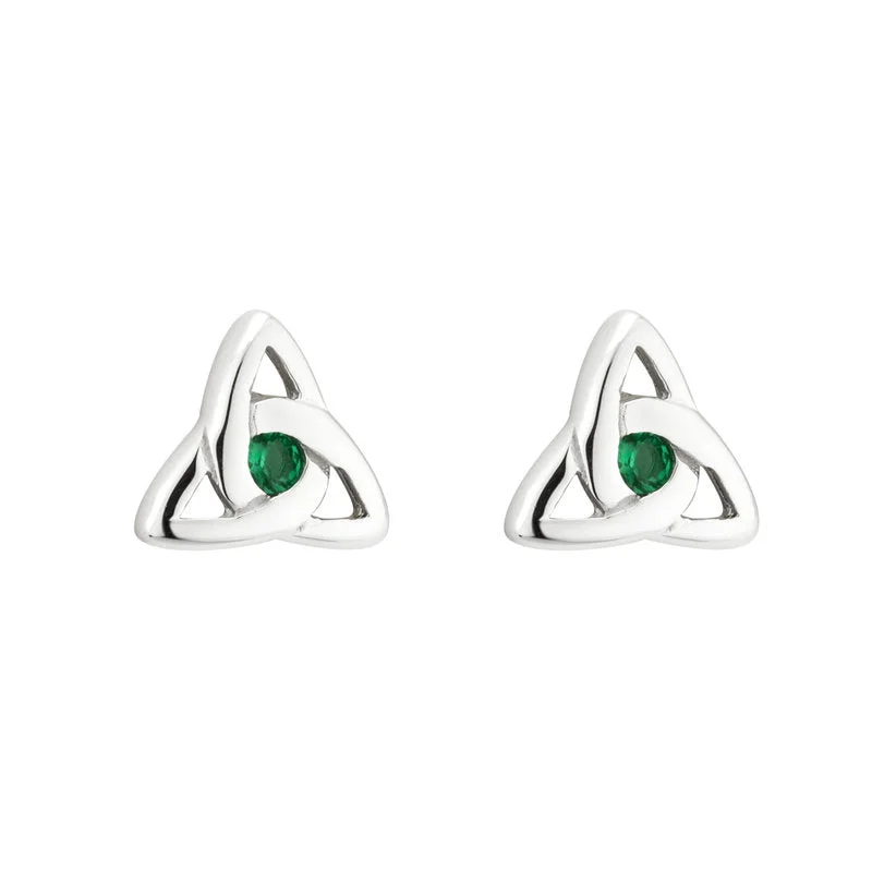 Marbled quartz earrings-Sterling Silver Green Crystal Trinity Knot Stud Earrings