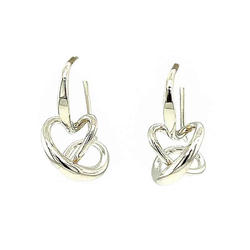 Frilled rim earrings-Sterling Silver Heart Drop Earrings