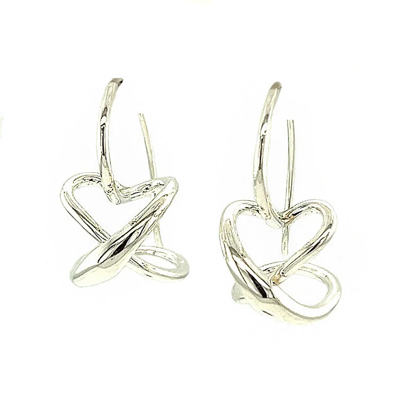 Horn curve earrings-Sterling Silver Large Heart Drop Earrings