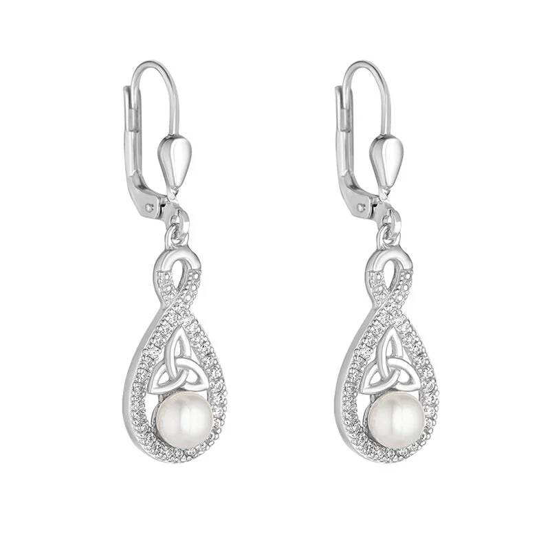 Regency curve earrings-Sterling Silver Trinity Twist Pearl Earrings