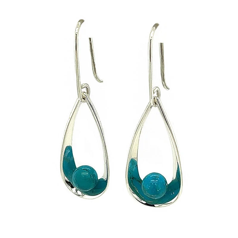 Mesh grid earrings-Sterling Silver Turquoise Drop Earrings