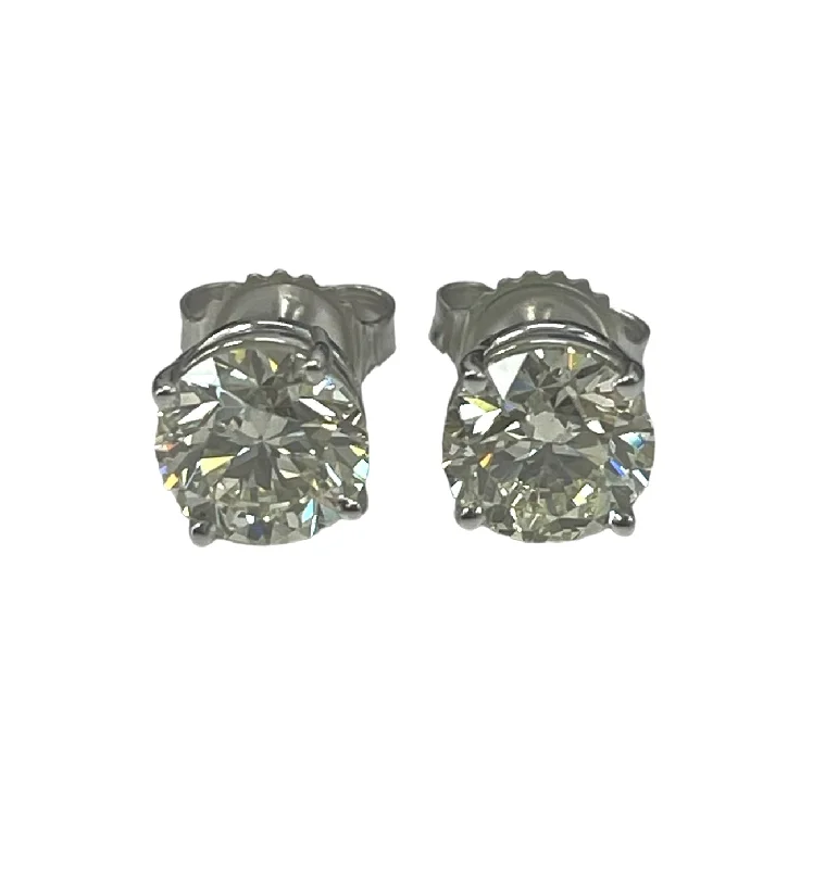 Flint speck earrings-Stud Diamond Earrings GIA Certified White Gold 3.02 CTW