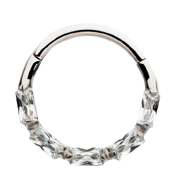 Spiral hoop earrings-Terrace Clear CZ Stainless Steel Hinged Segment Ring