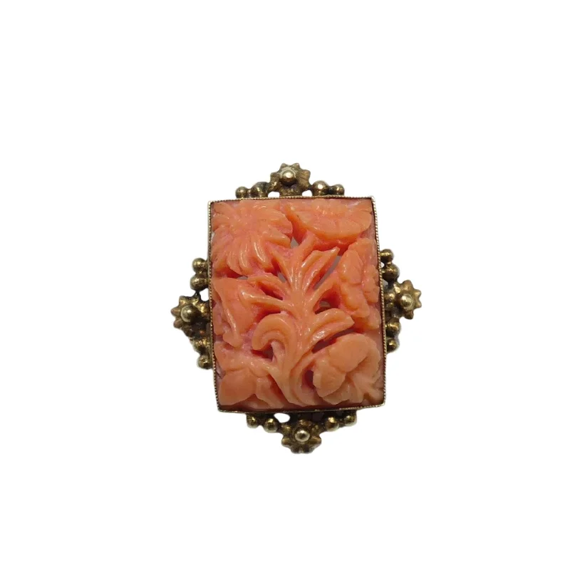 abstract brooch-14K Gold Carved Coral Brooch