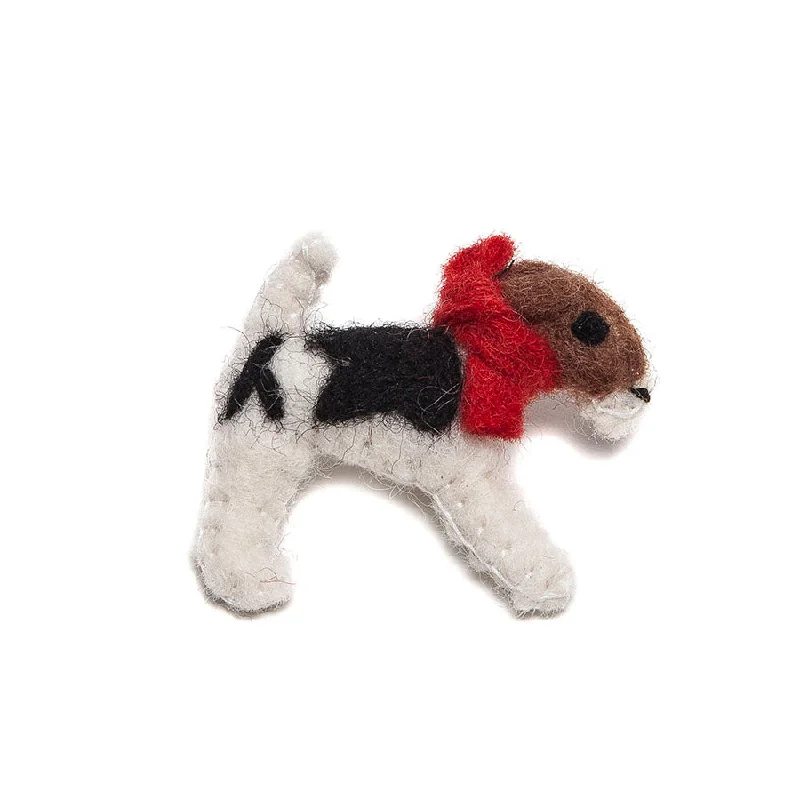 wooden brooch-Amica Felt Fox Terrier with Red Collar Brooch