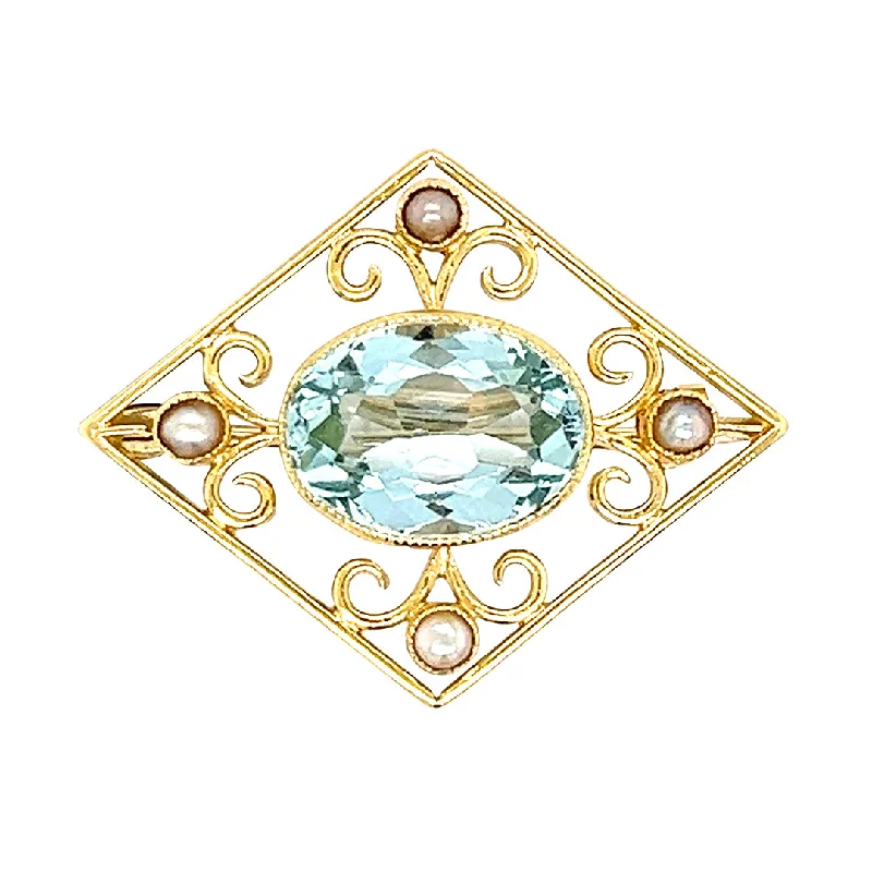 Victorian brooch-Aquamarine & Pearl Brooch