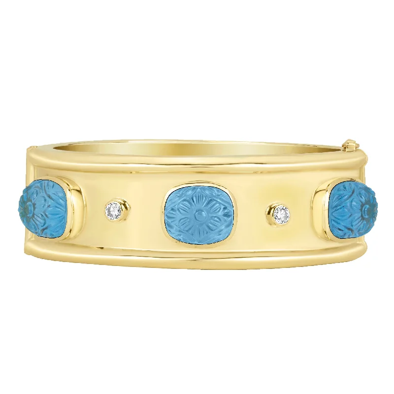 vintage gold brooch-Bangle - Blue Topaz And Diamond