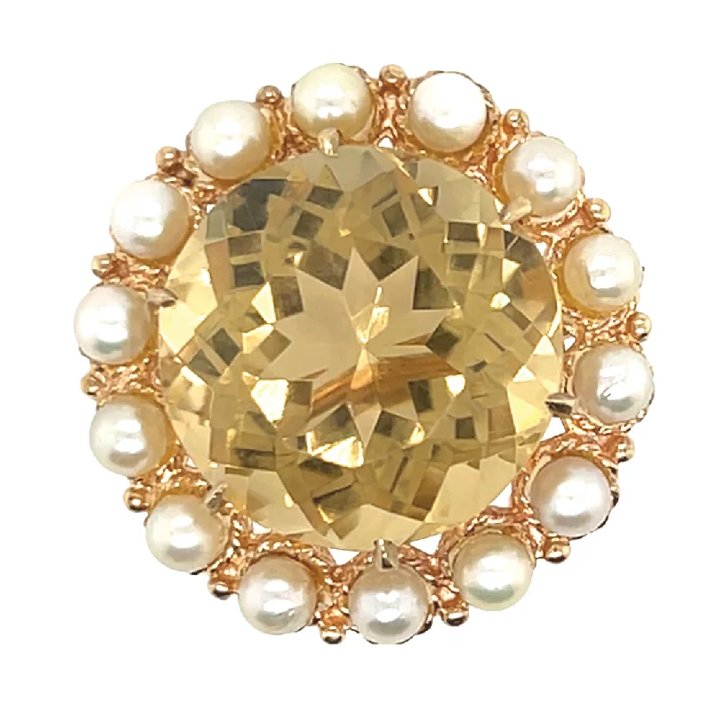 floral gemstone brooch-Citrine & Pearl Brooch