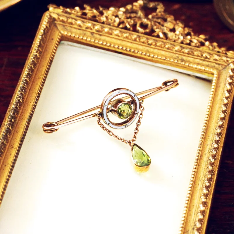 star gemstone brooch-Edwardian Peridot & Enamel Safety Pin Collar Brooch