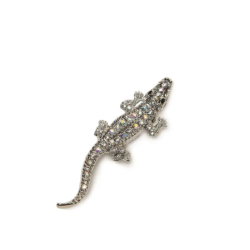 vintage pearl brooch-Diamante Sparkly Crocodile Brooch