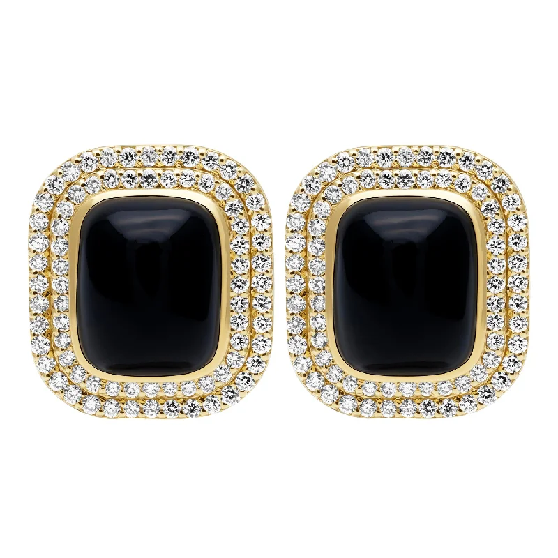 modern pearl brooch-Earrings - Black Onyx And Diamond