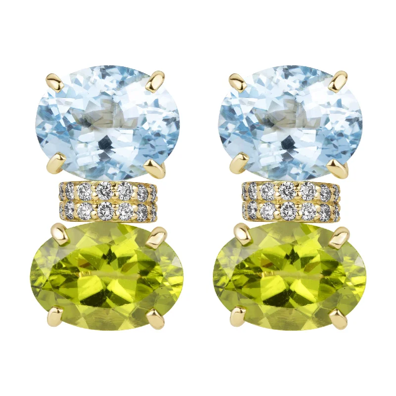 fall brooch-Earrings - Blue Topaz, Peridot And Diamond