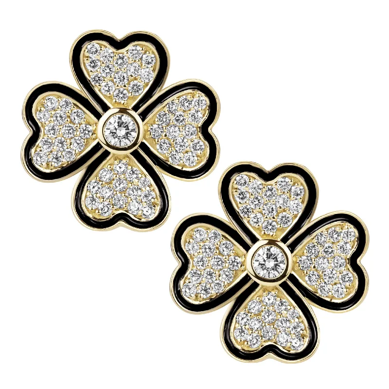 floral brooch-Earrings - Diamond (enamel)