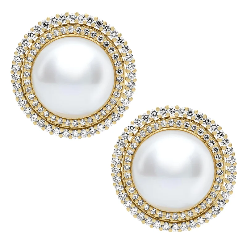 bohemian brooch-Earrings - Fresh Water Pearl And Diamond