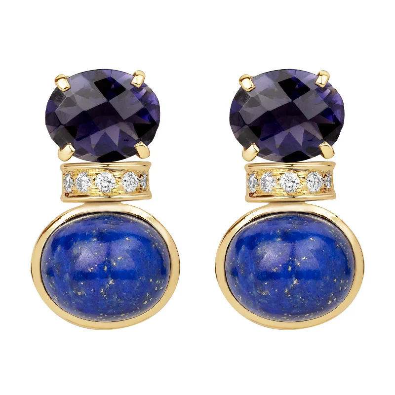 classic brooch-Earrings - Iolite, Diamond And Lapis Lazuli