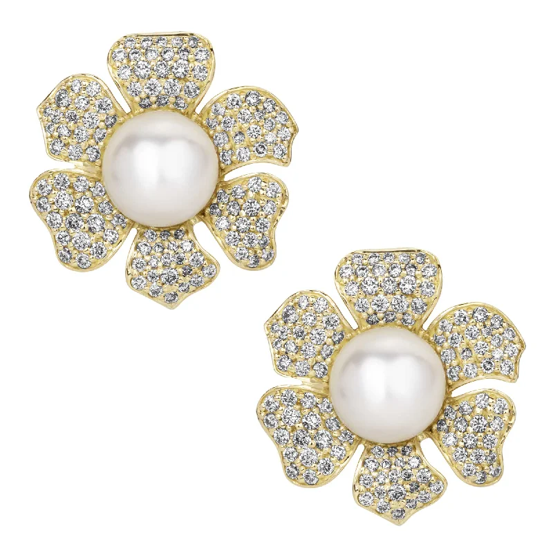 beaded brooch-Earrings - South Sea Pearl And Diamond