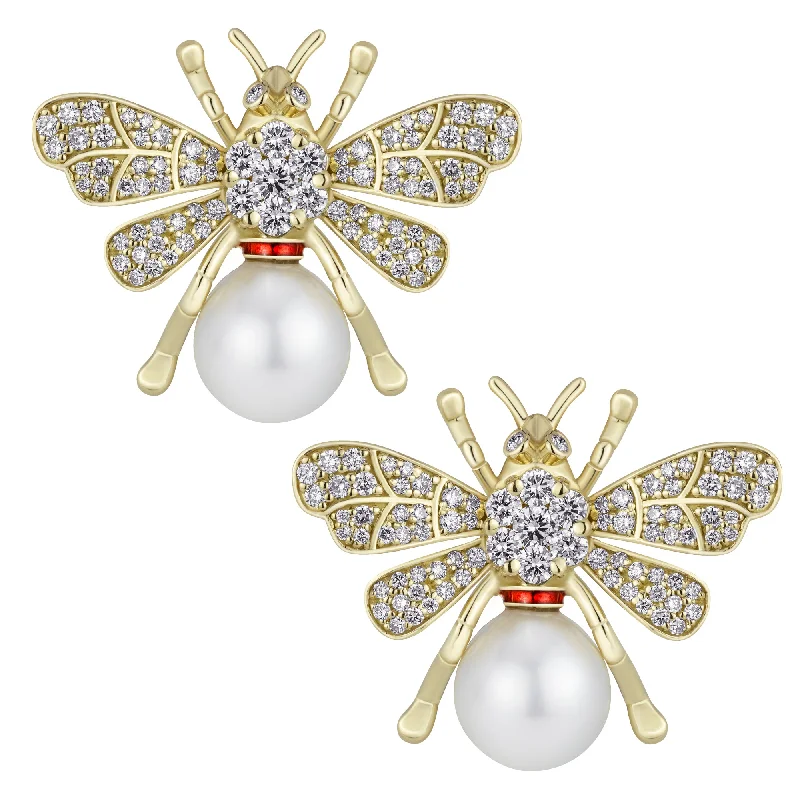 silver floral brooch-Earrings - South Sea Pearl And Diamond (enamel)