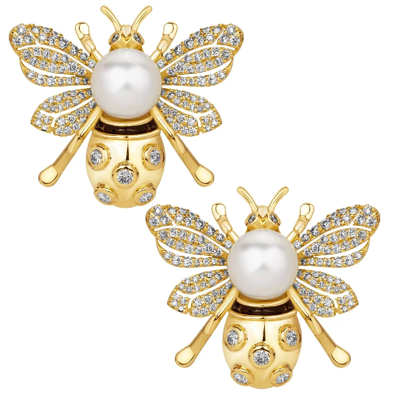 delicate pearl brooch-Earrings - South Sea Pearl And Diamond (enamel)