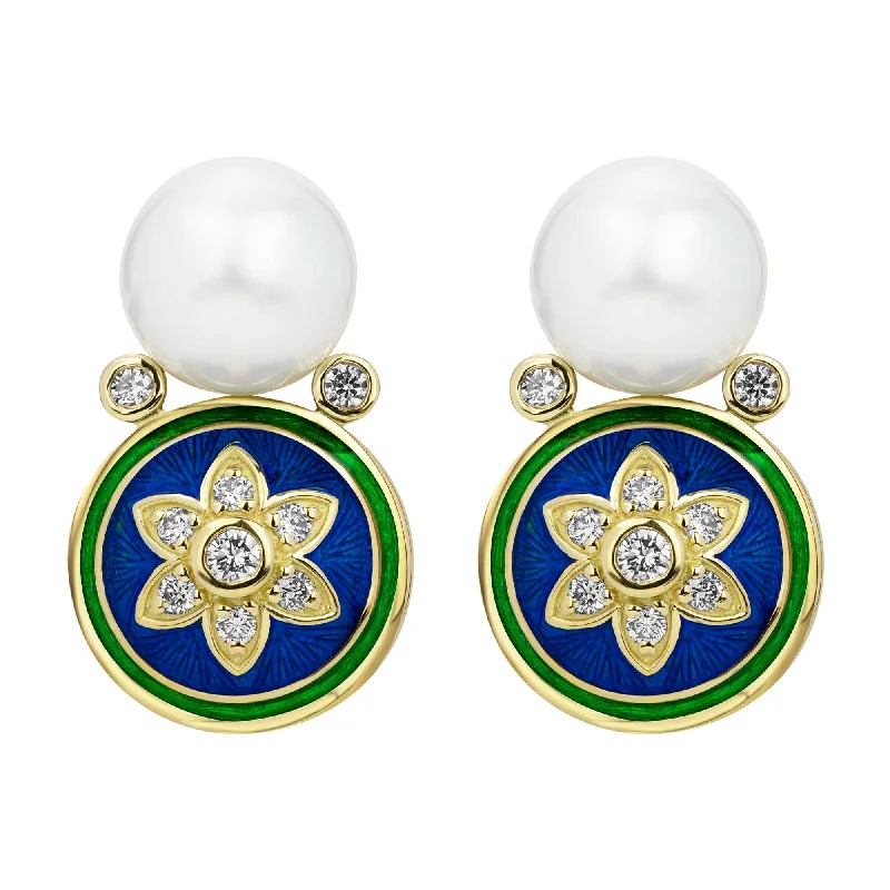 geometric brooch-Earrings - South Sea Pearl & Diamond (enamel)