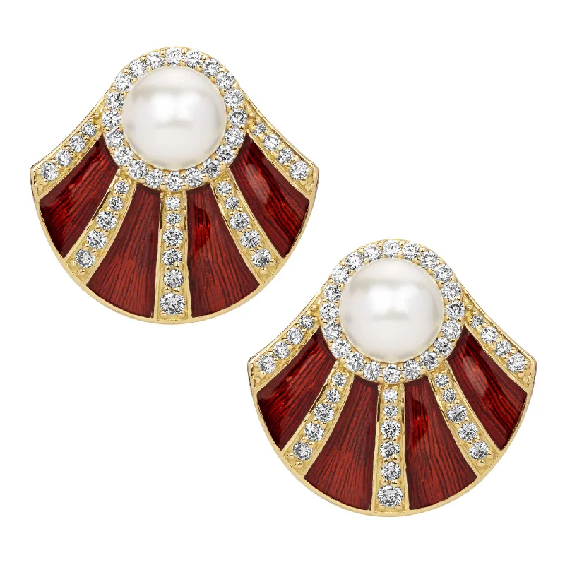 lightweight brooch-Earrings - South Sea Pearl, Diamond(enamel)