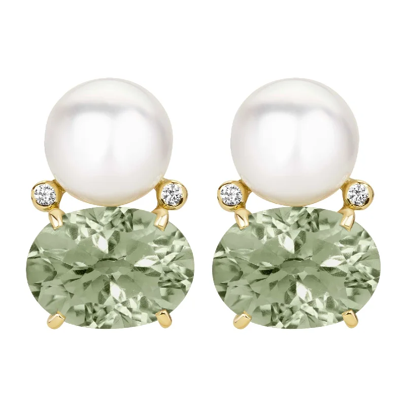 lightweight brooch-Earrings - South Sea Pearl, Green Quartz And Diamond