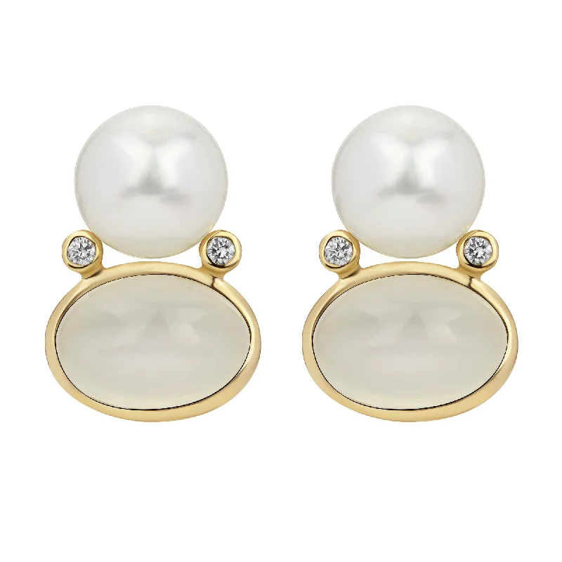 vintage pearl brooch-Earrings - South Sea Pearl, Moonstone And Diamond