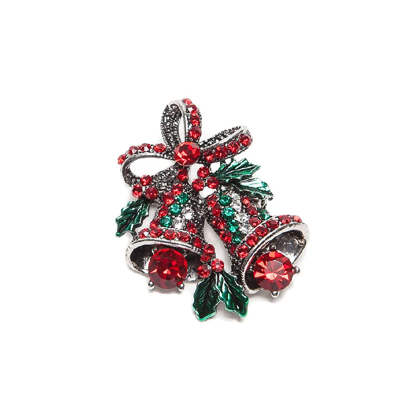 minimalist brooch-Festive Sparkly Crystal Christmas Bells Brooch