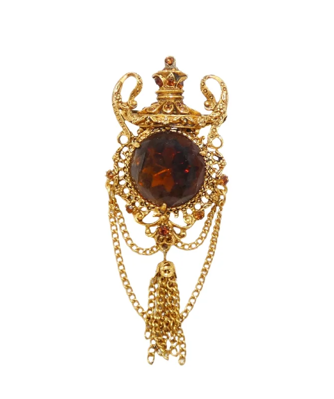 decorative brooch-Florenza Gold Tone Smokey Topaz Color Brooch