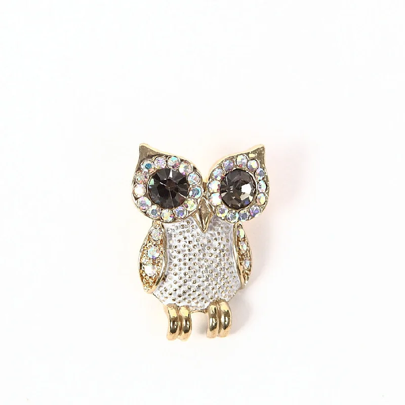 floral enamel brooch-Gorgeous Sparkly Diamante Golden Owl Brooch