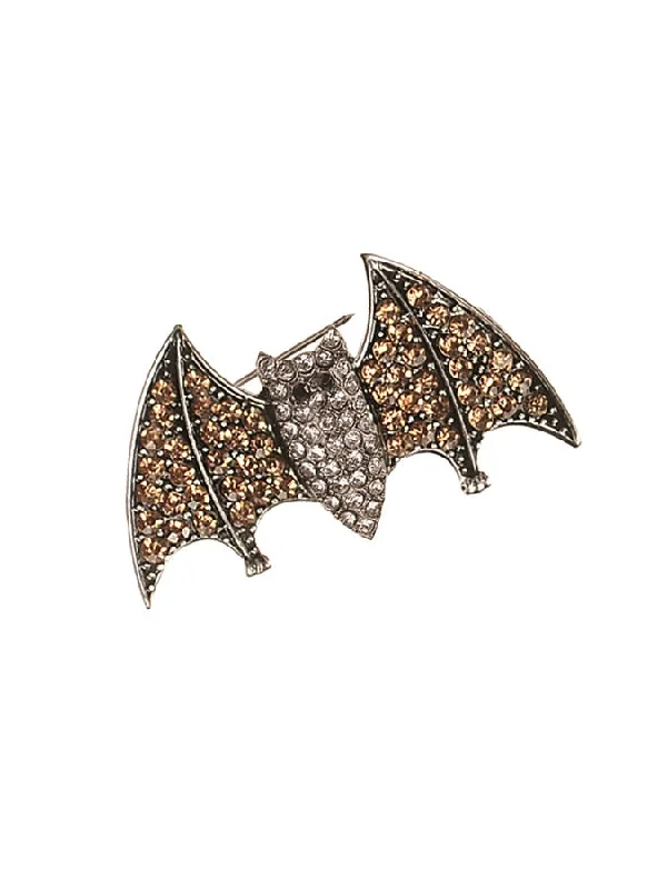 vintage brooch-Hot Tomato Batty Bat Bat  Brooch - Antique Silver/Topaz/Clear Crystals