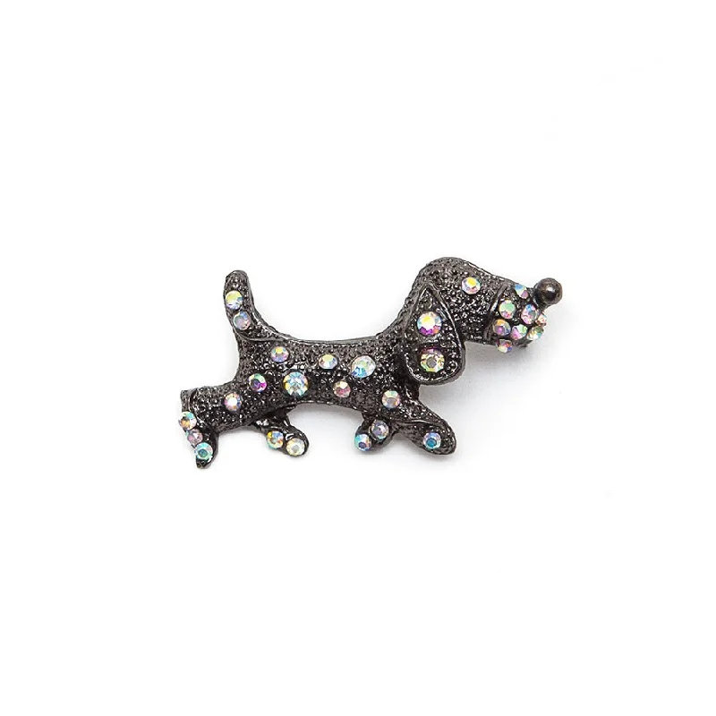 floral crystal brooch-Hot Tomato Sausage Dog Brooch with AB Crystals