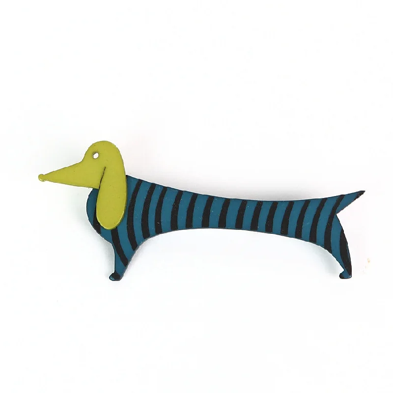 floral pearl brooch-Lene Lundberg Acrylic Teal/Green Dachshund Brooch