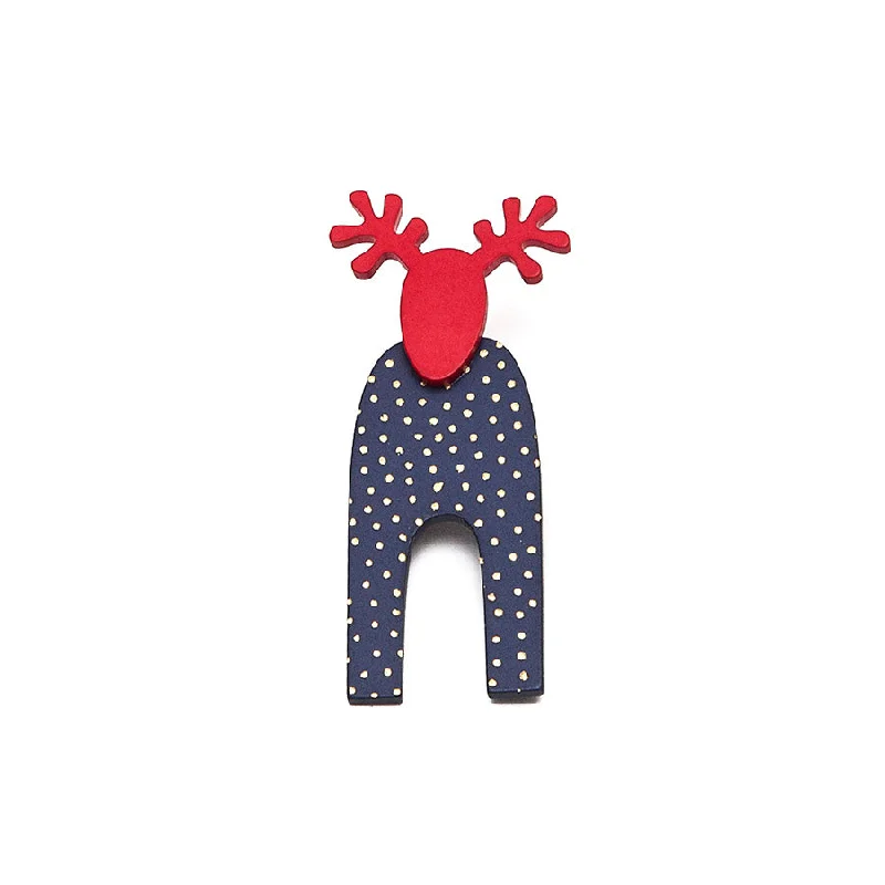 fashion brooch-Lene Lundberg Navy and Red Reindeer Brooch