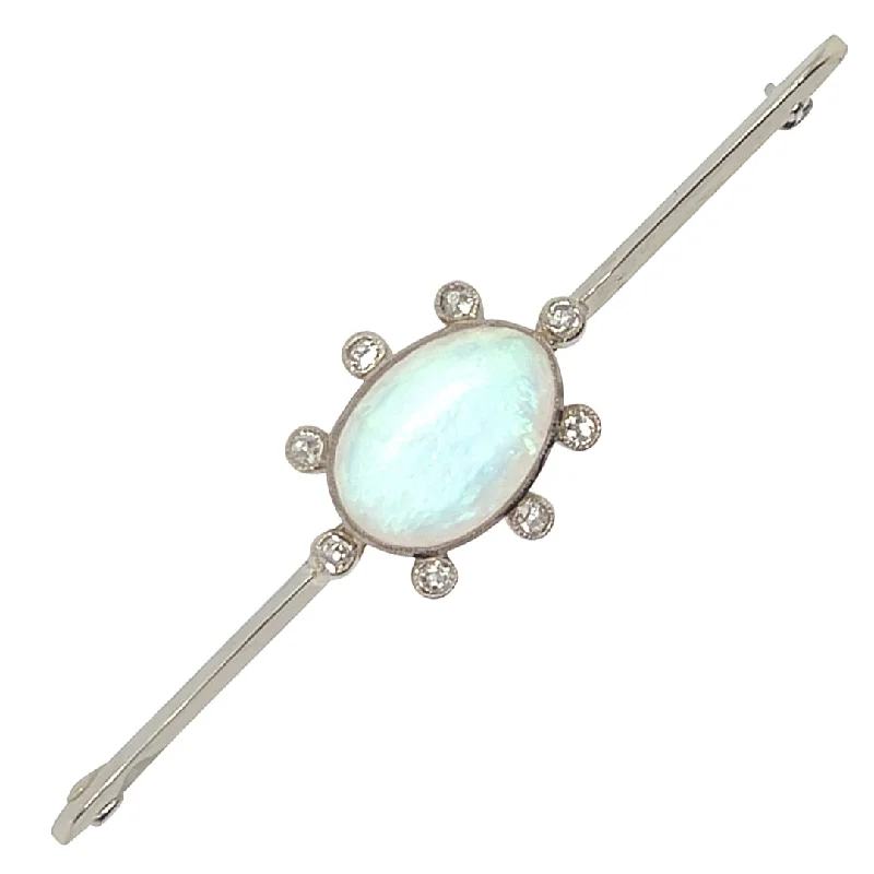 luxury diamond brooch-Opal & Diamond Bar Brooch