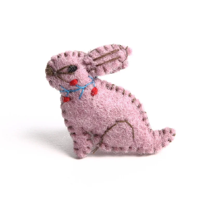 winter brooch-Pink Felt Overstitched Bunny Brooch