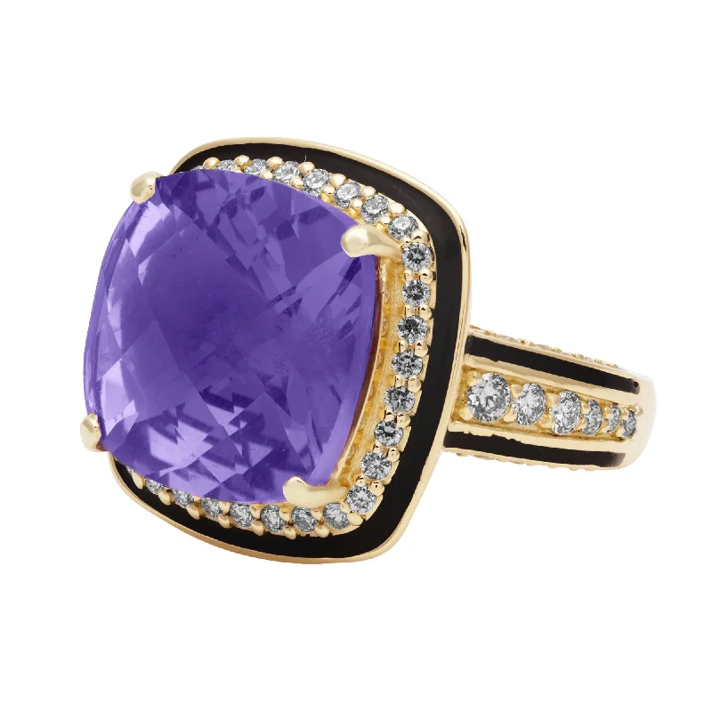 beaded brooch-Ring - Amethyst And  Diamond (enamel)