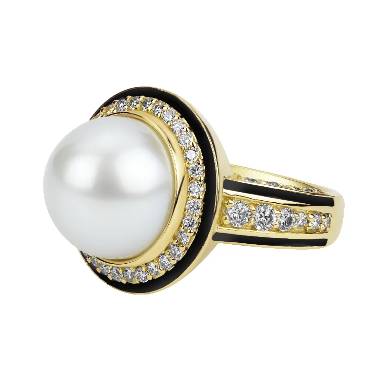 bohemian brooch-Ring - South Sea Pearl And Diamond (enamel)