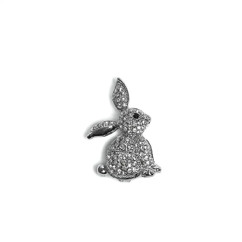 elegant silver brooch-Sparkling Crystal Bunny Brooch