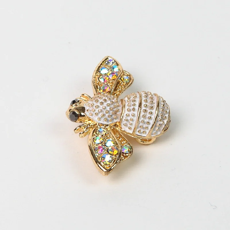 stylish brooch-Sparkly AB Crystal Gold/White Finish Bee Brooch