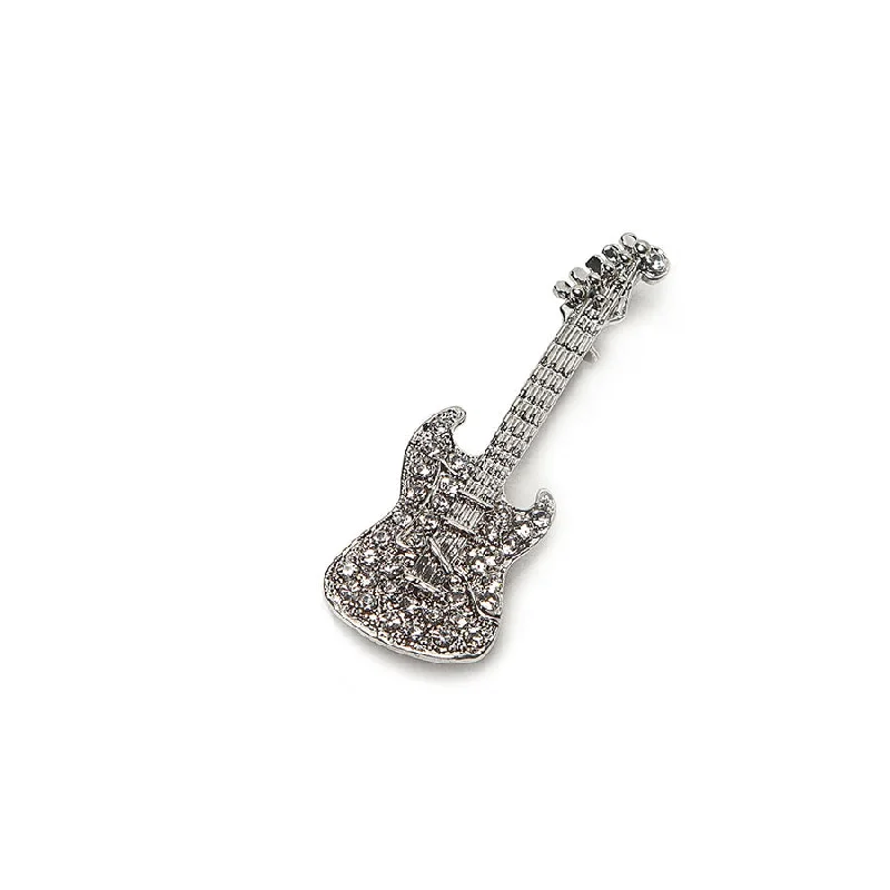 minimalist gold brooch-Sparkly Diamante Guitar Brooch