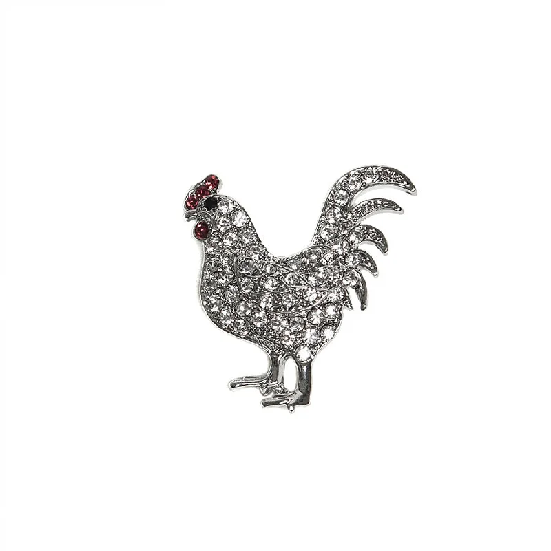 silver brooch-Sparkly Diamante Rooster Brooch