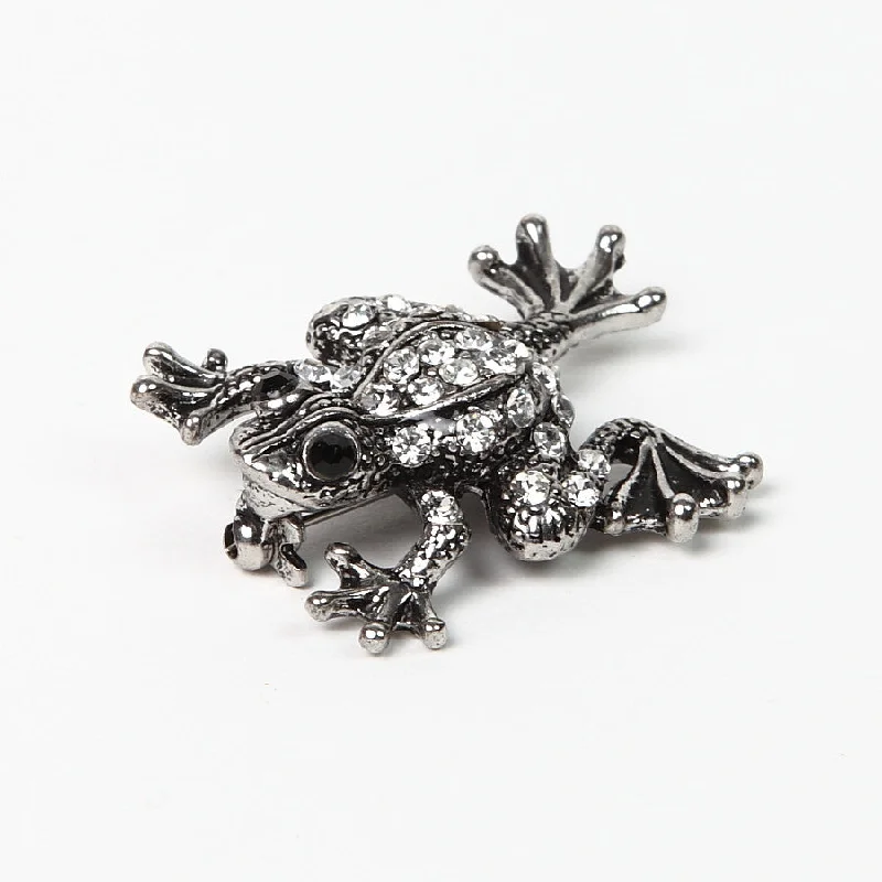 holiday brooch-Sparkly Diamante Silver-Finish Frog Brooch