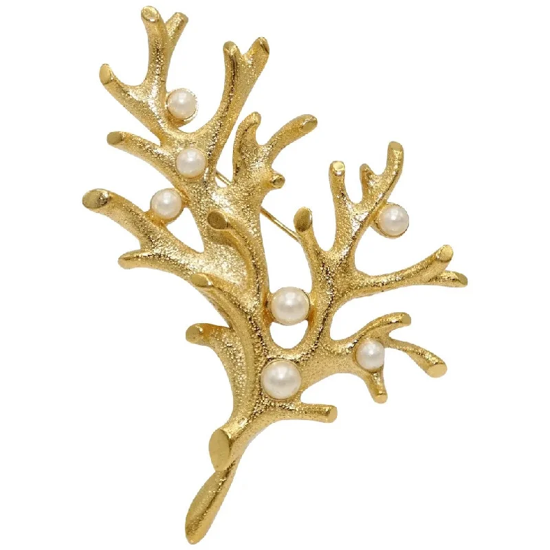 ceramic brooch-Trifari Sea Coral Pin/ Brooch with Faux Pearls