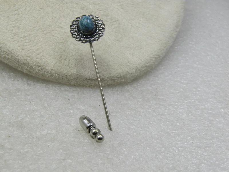 luxury gemstone brooch-Vintage Beau Sterling Simulated Turquoise Stick Pin, 1960's 2.5"